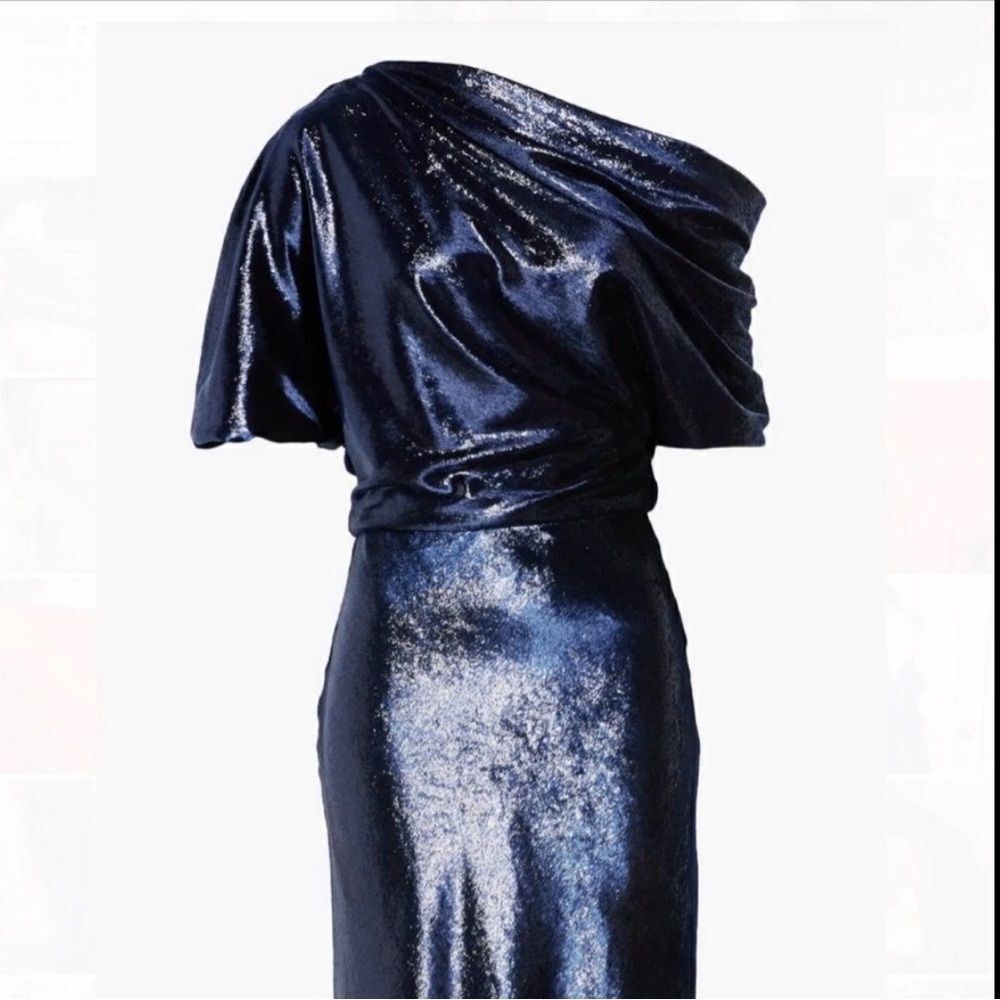 Amsale Metallic Velvet Draped Gown Size 4 NWT - Picture 13 of 13